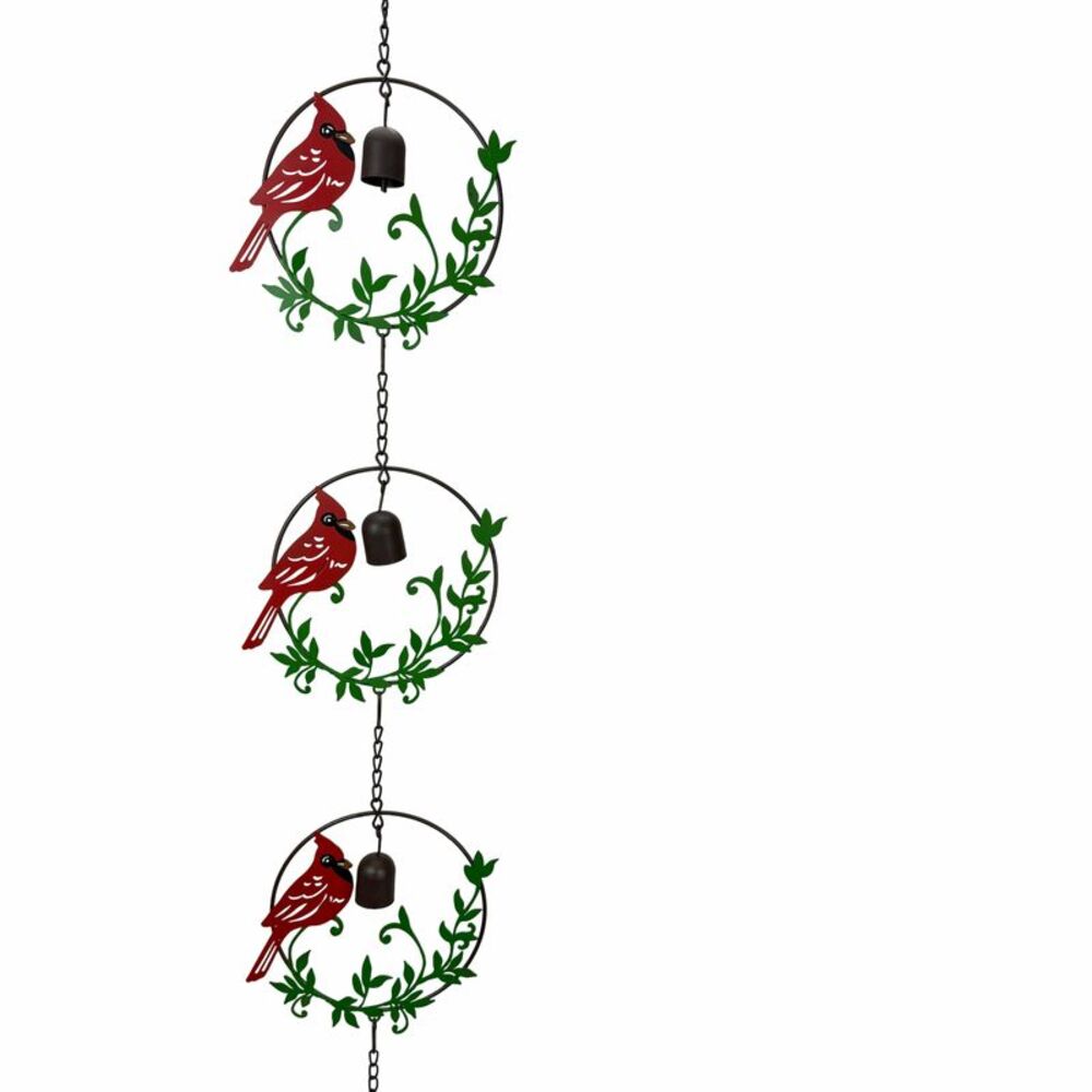 Cardinal Metal Rain Chain with Bells Adjustable 98 Inch Outdoor Garden Mobile